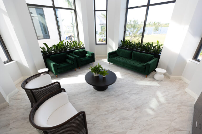 A beautiful lobby setting with luxurious couches and decor for spa services in North Port, FL
